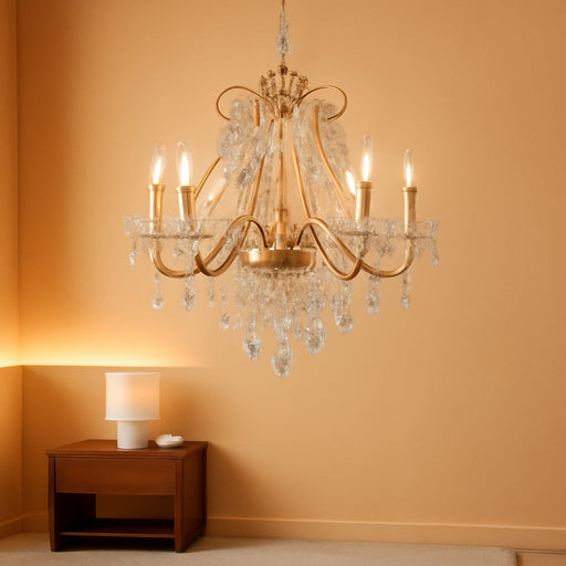 Saint Mossi 6 Light Crystal Chandelier Light Fixture Modern Chandelier Crystal Lighting, French Gold Crystal Raindrop Chandelier for Dining Room,Bedroom,Living Room, H23 X D24