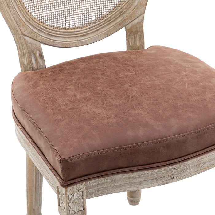 Farmhouse Leather Dining Chairs Set of 2 French Country Kitchen & Dining Room Chairs with round Mesh Rattan Back, Armless Upholstered Cane Kitchen Chairs for Restaurant/Living Room, Brown