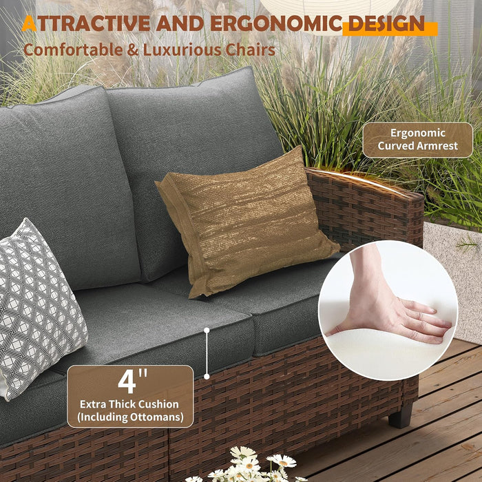 Patio Furniture Set with Swivel Rocking Chair, 6 Pcs Outdoor Couch