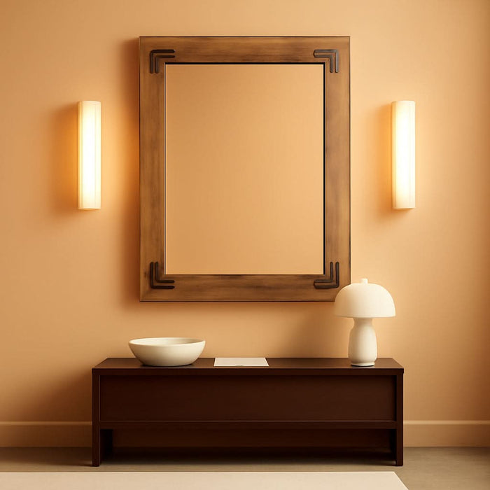Rustic Wooden Framed Wall Mirror, Natural Wood Bathroom Vanity Mirror for Farmhouse Decor, Vertical or Horizontal Hanging, 32" X 24", Brown