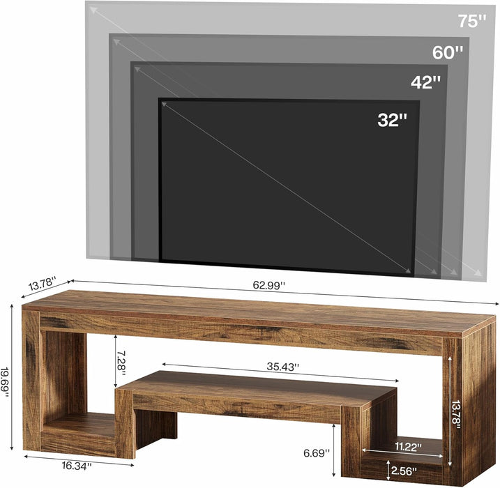 63-Inch TV Stand for 55/60/65/75-Inch Tvs, Farmhouse Entertainment Center with Open Storage Shelves, Wood Television Console for Living Room, Bedroom