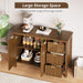 Sideboard Buffet Cabinet with Storage - Fluted Accent Coffee Bar Cabinets Kitchen Credenza with Drawers & Doors, Wood Console Side Board with Adjustable Shelf for Living Room Entryway, Walnut