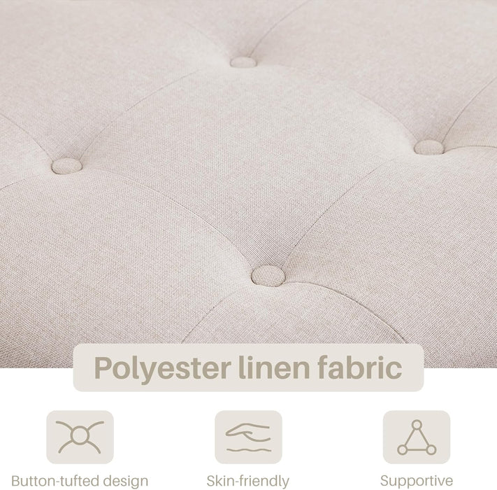 31.5" Large round Storage Ottoman, Upholstered Tufted Linen Ottoman Coffee Table, Large Footrest with Solid Wooden Legs Wood Shelf Storage, Side Table for Living Room Bedroom Office, Beige