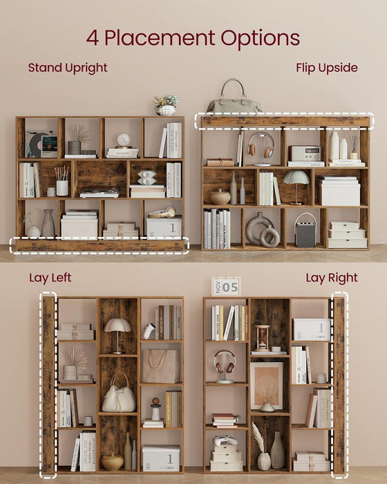 Custos Collection - Bookshelf, 3-Tier Bookcase, Book Shelf, Open Storage Shelf, 9.4 X 49.6 X 39.4 Inches, for Living Room, Home Office, Dining Room, Rustic Brown ULBC454K01