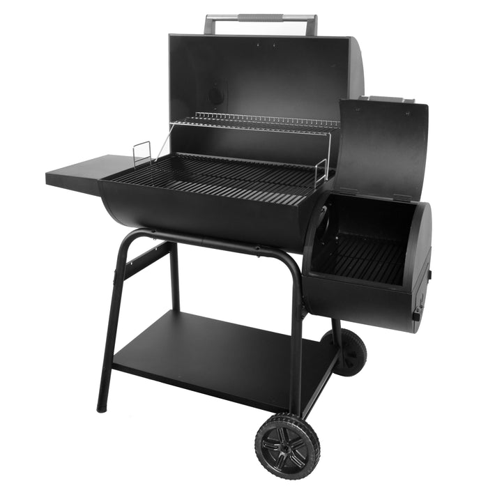 28" Offset Steel Charcoal Smoker Grill with Side Firebox, Black, New