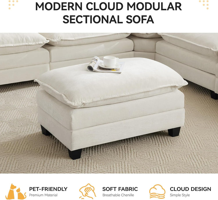 35‘’ Modern Chenille Cloud Sofa Ottoman,Rectangle Ottoman for Modular Sectional Sofa, Beige