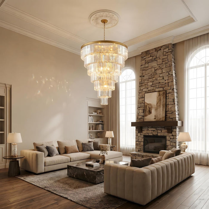 40-Inch Large Crystal Chandeliers 7-Tier Modern Gold K9 Crystal Chandelier,20-Light Luxury round Crystal Chandelier for High Ceiling Entryway Staircase Living Room Foyer
