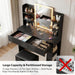 Vanity Desk with Mirror and LED Lights, Makeup Vanity Table with 3 Lighting Color, Adjustable Brightness, Vanity Table with 2 Drawers, Side Storage, for Bedroom (Black, with Bench)