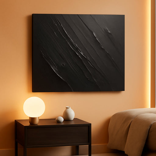 Black Abstract Wall Art for Living Room Hand Painted Minimalist Textured Oil Painting Large Artwork for Bedroom Office Ready to Hang 20X40 Inch