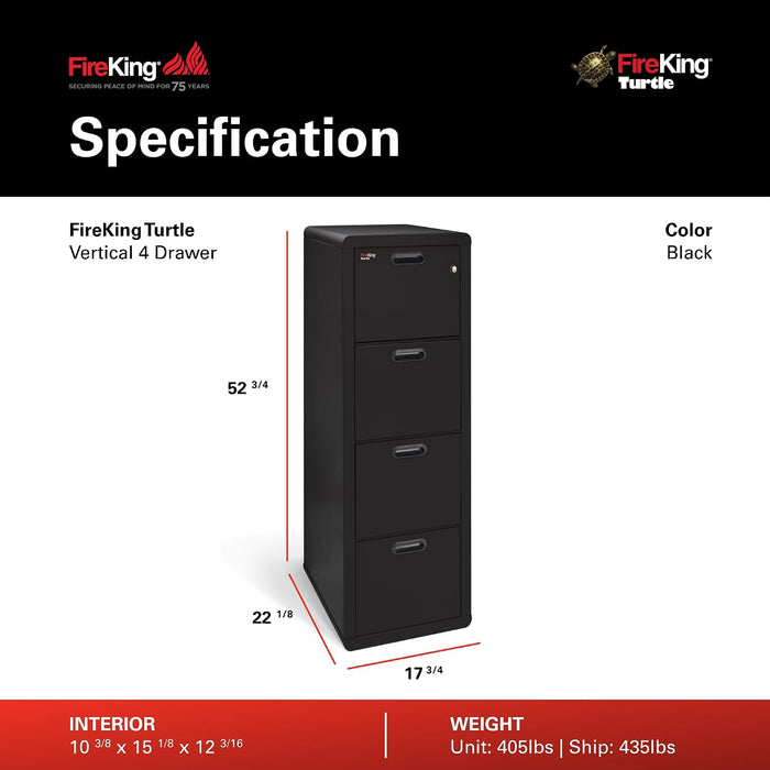 Turtle Contour 4 Drawer Fire Rated File Cabinet, Black