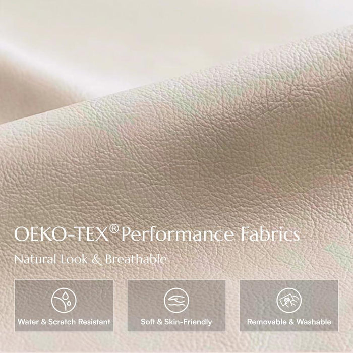 108" Power Recliner Couch, Leather Power Reclining Sofa with Electric Backrest and Footrest, Modular Sectional Sofa for Living Room, Electric Recliner with Wide Seating, Beige