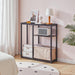 Narrow Console Table with Storage Basket, 29.5" Small Entryway Table with 3-Tier Storage Shelves, behind Couch Sofa Table, Hallway Table for Living Room, Black and Beige BB60XG01