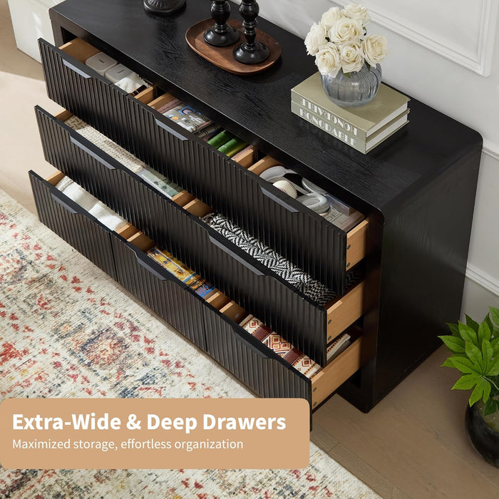 Black Dresser with Thickened Curved Profile Design, 52" Modern Chest of Drawers with 8 Drawers, Wooden Dresser TV Stand, Organizer for Bedroom, Living Room, Hallway