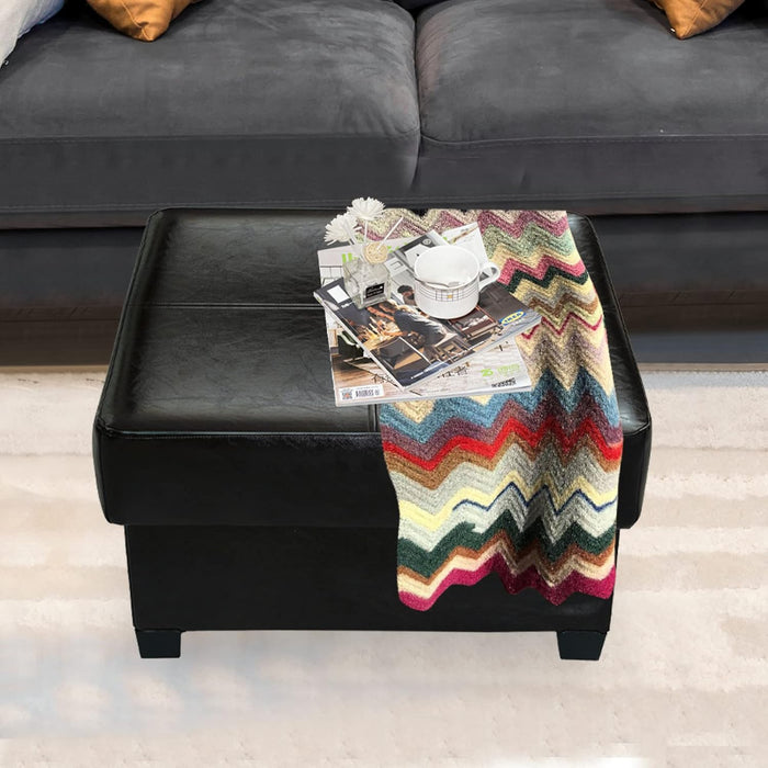 Folding Storage Bench, Cube PU Leather Footstool with Legs, Coffee Table, Ottoman with Storage for Living Room, 23.6 X 23.6 X15 Inches, Black