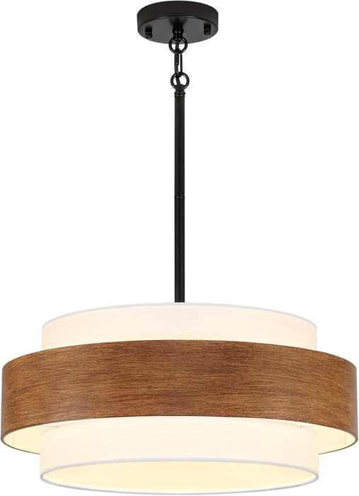 20Inch Farmhouse Chandelier Woodgrain Five Light Drum