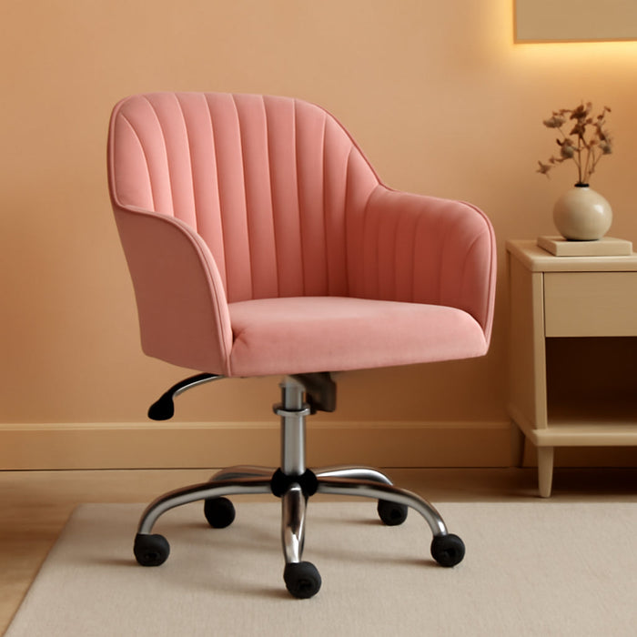Pink Desk Chair Cute Office Chair Velvet Vanity Chair Desk Chair Comfy Modern Aesthetic Accent Chair Height Adjustable 360° Swivel Computer Chair for Bedroom