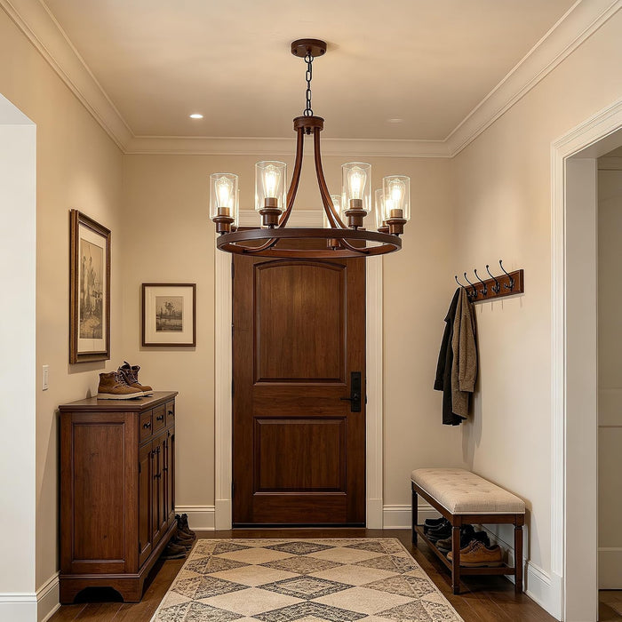 Round Rustic Farmhouse Ceiling Chandelier With Fauxwood