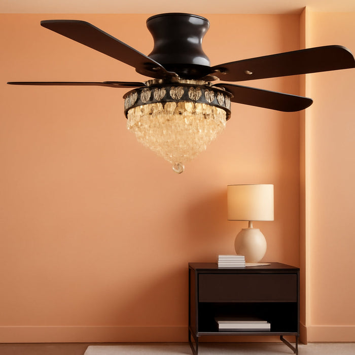 Crystal Ceiling Fan Fandelier with Lights-Ceiling Fans with Remote Control,Modern Ceiling Fan with Noiseless DC Reversible Motor,Dining Room,Living Room(52" Black)