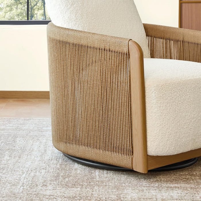 Cream Braid Swivel Contemporary Armchair Metal Frame