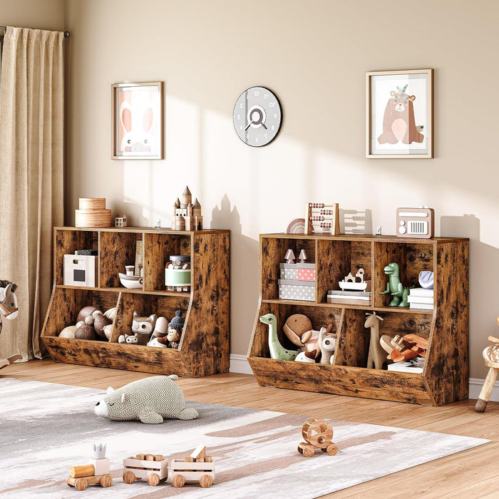 Kids Bookshelf, Bookcase Footboard, Toy Storage Cubby, 35.4" L Children'S Toy Shelf, Toy Storage Cabinet, Fit for Children'S Room, Playroom, Hallway, Kindergarten, Rustic Brown BF32CW01