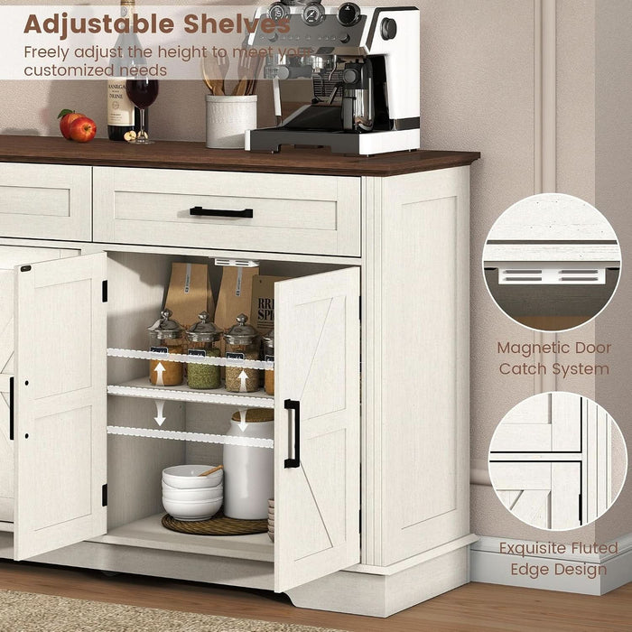 70" Farmhouse Buffet Cabinet with Storage 3 Drawers & 6 Barn Doors