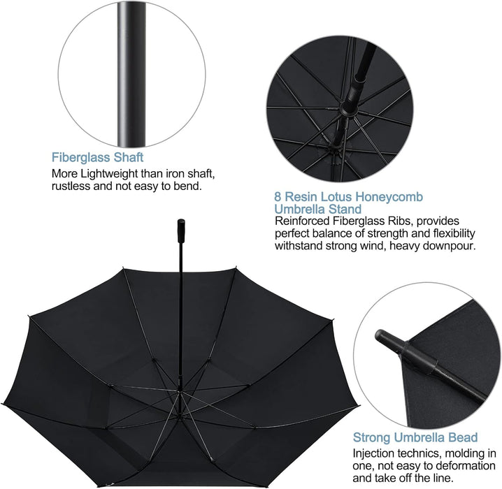 80 Inch Huge Large Oversize Golf Umbrella Double Canopy Vented Windproof Stick Umbrellas, 6.6 Ft Heavy Duty Outdoor Doorman Umbrella Family Umbrella