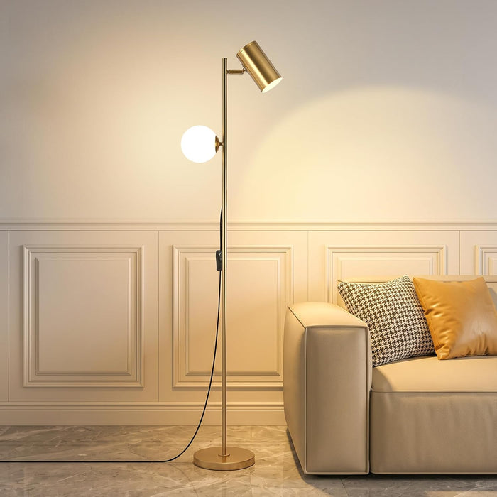 Gold Brass Brushed Floor Lamp, 3-Color Dimmable Bulb, 63" Tall