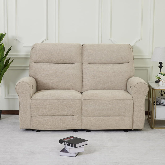 64.6" Wall Hugger Power Loveseat Recliner Sofa with USB Ports, Reclining Loveseat for Small Spaces Living Room RV, Fabric PR635M1 (Beige)