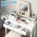 Vanity Desk with Mirror and Lights, Makeup Vanity Table with Swivel Mirror, 3-Color Dimmable LED Lights, 4 Drawers, Girls Bedroom Makeup Dressing Table with Stool (White)