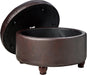 Home Decor | Button Tufted Faux Leather round Storage Ottoman | Ottoman with Storage for Living Room & Bedroom (Distressed Brown)