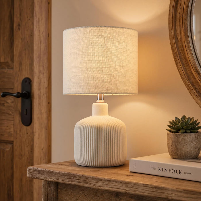 Ceramic Table Lamp, Off-White, 17.75"
