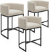 Counter Height Bar Stools Set of 3, 24 Inch Seat Height Barstools for Dining Room, Fabric Upholstered Bar Chair for Kitchen Island, Linen Counter Stools with Metal Legs, Beige