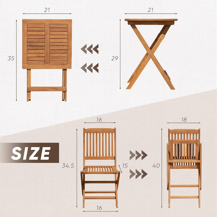 Outdoor 3 Piece Folding Patio Bistro Set Acacia Wood Bistro Table and Chairs Set of 2 for Garden Poolside Backyard Balcony Porch Deck
