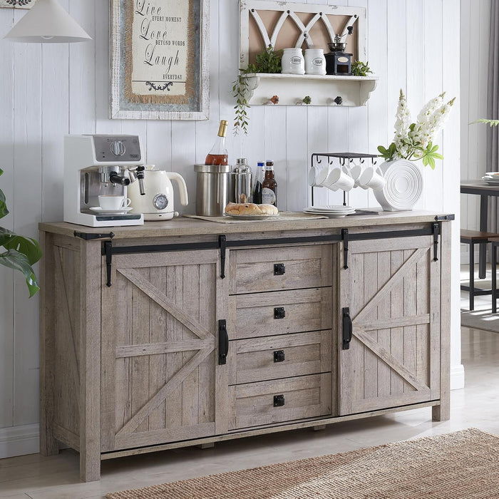 60" Wide Farmhouse Sideboard Buffet Cabinet, Light Rustic Oak
