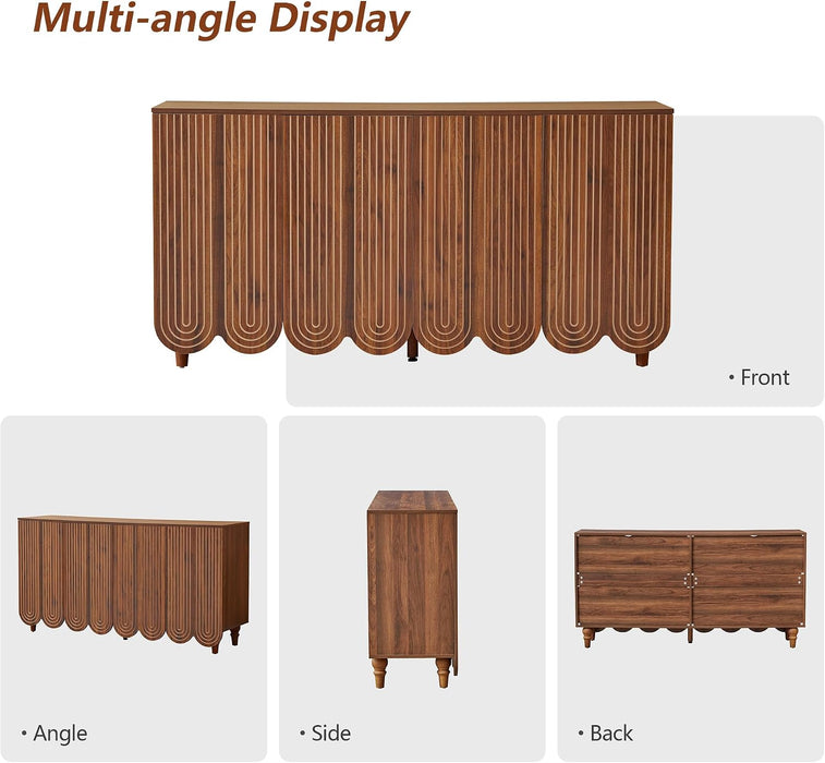 Walnut Buffet Cabinet Set With IndustrialStyle Shelves