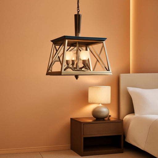 Farmhouse Vintage Chandelier, Rustic Pendant Light,Industrial Hanging Light Fixture for Dining Room Kitchen Island,Wrought Iron,Orb+Oak White 4 Lights E26 UL Listed