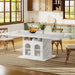 63" Modern White Faux Marble Dining Table for 6 with Storage Cabinet | Rectangular Kitchen Dinner Table with 3-Tier Shelves and an Acrylic Door, Seats 4-6,Table Only for Dining Room and Apartment