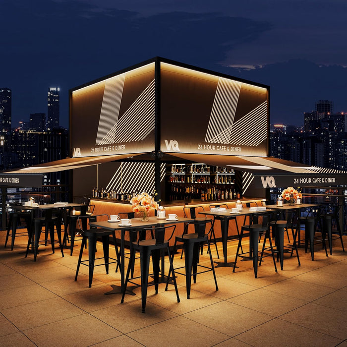 24Inch Outdoor Metal Bar Stools Set of 4 Patio Stool Counter Height Barstools Large Seat Industrial Counter Stool Kitchen Bar Chairs Indoor-Low Back, Black