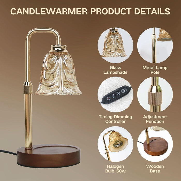 Candle Warmer Lamp with Timer Electric Candle Warmer Lamp Adjustable Height Dimmable Wax Warmer Lamp Jar Candles with 2 Bulbs for Home Decor & Office