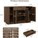 Buffet Cabinet with Storage Drawer & Built-In Lights, 55" Wood Sideboard | Credenza Storage Cabinet with 4 Doors, Coffee Bar for Kitchen, Living Room, Mid Century Modern Style, Skeleton Lines, Walnut
