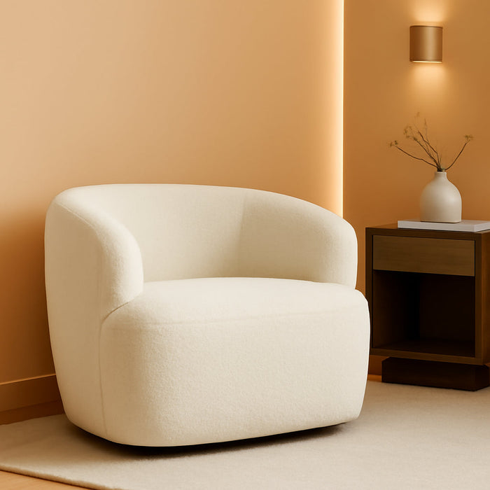 Swivel Accent Chair, Sherpa Teddy Barrel Chair for Living Room, Cozy round Boucle Arm Chair, Metal Base for Club Nursery Bedroom, Beige Cream White