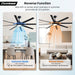 Modern Ceiling Fans with Lights, 72 Inch Ceiling Fan with Light and Remote, Bedroom Living Room Library Cafe Outdoor/Industrial,24W 3CCT Dimmable, 8 Blades 6 Speed Reversible Quiet DC Motor, Black