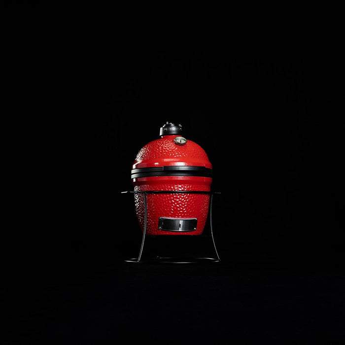 Joe Jr 13.5-Inch Portable Ceramic Charcoal Grill with Grill Stand, Stainless Steel Cooking Grate, Heat Deflectors and Ash Tool in Red, Model KJ13RH