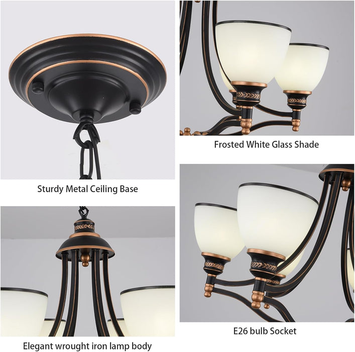 Oil Rubbed Bronze Farmhouse Chandelier Frosted Glass