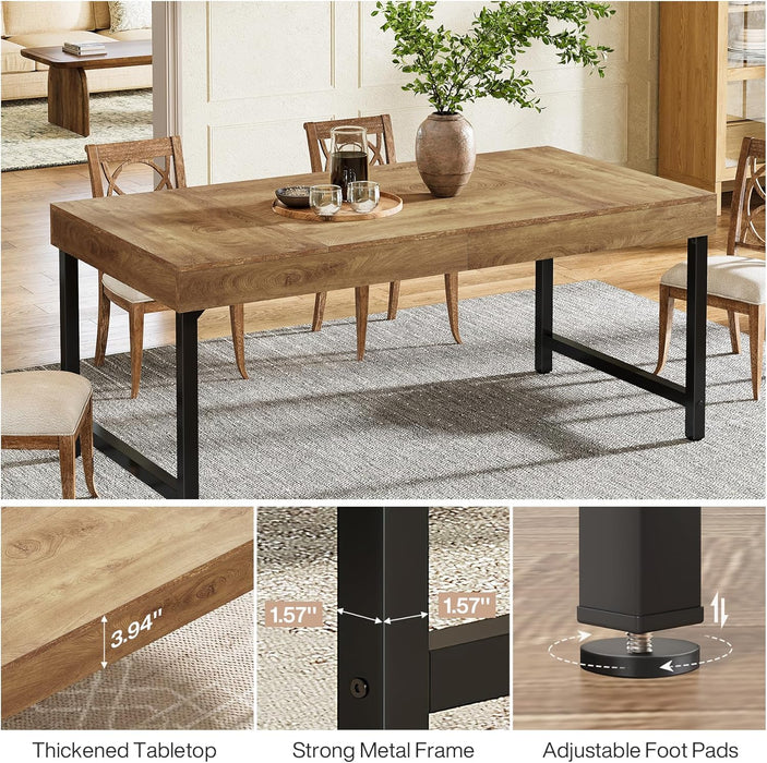Farmhouse Dining Table for 4-6 People, 55 Inches Industrial Rectangular Kitchen Dinner Table with Heavy-Duty Metal Legs for Home, Dining Room, Small Space, Rustic Brown