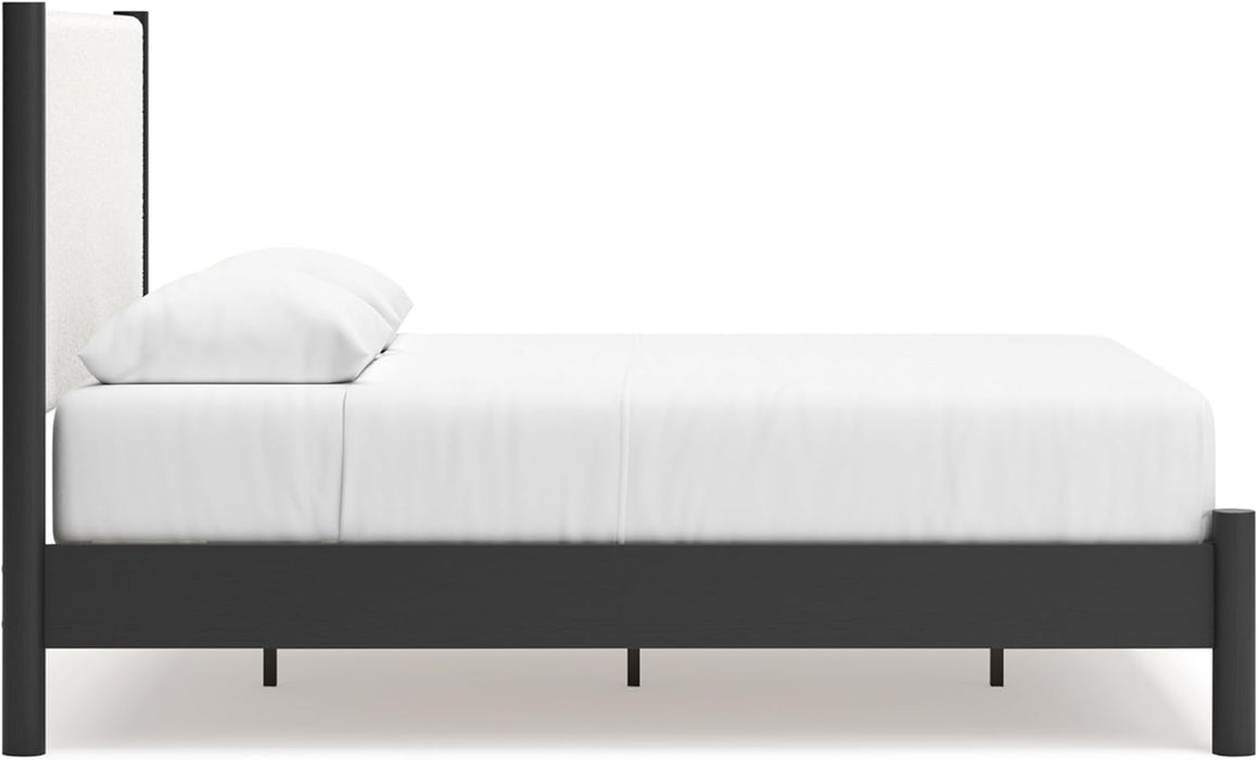 Signature Design by Ashley Cadmori Modern Queen Upholstered Platform Bed, Foundation or Box Spring Not Needed, Black & White