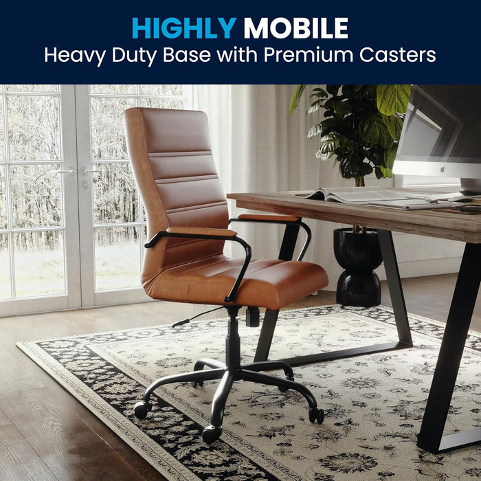 Whitney High-Back Swivel Leathersoft Desk Chair with Padded Seat and Armrests, Adjustable Height Padded Leathersoft Office Chair, Brown/Black Gold