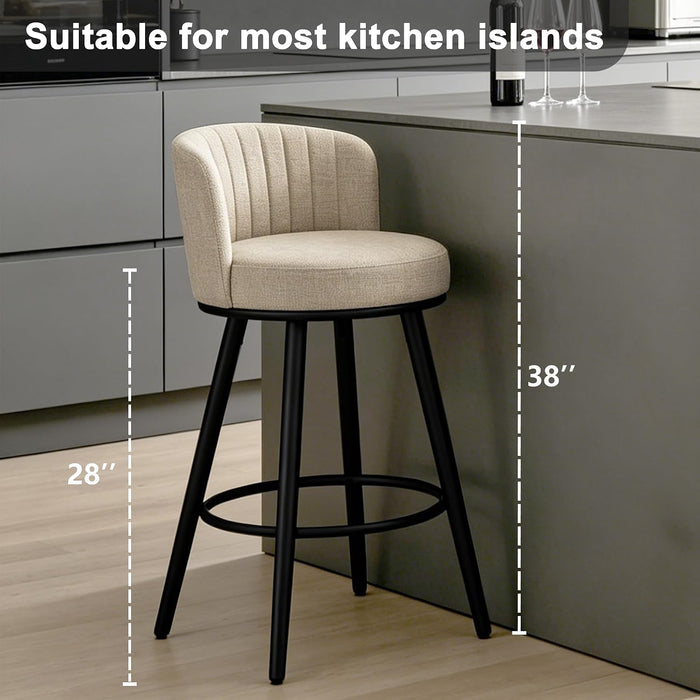 Swivel Bar Stools Set of 2, 28" Seat Height, Modern Design | Upholstered Barstools with Back and Footrest, Metal Legs, Suitable for Kitchen Island, Counter, Dining Room