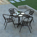 Rhea 27.5" Square Glass Metal Table with 4 Slat Back Chairs - Black - 5 Piece Patio Set - All-Weather for Indoor/Outdoor Use