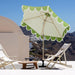 9Ft Scalloped Patio Umbrellas with Fringe, Market Umbrellas with Water-Resistant and Fade Resistant Canopy, 1.5" Wood Pole & Button Tilt,Green Beige Spliced